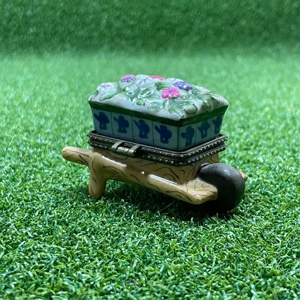 Vintage Miniature Porcelain Wheelbarrow Hinged Trinket Box